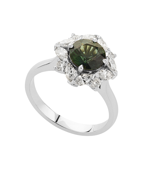 Green Sapphire and Diamond Flower Cluster Angle.