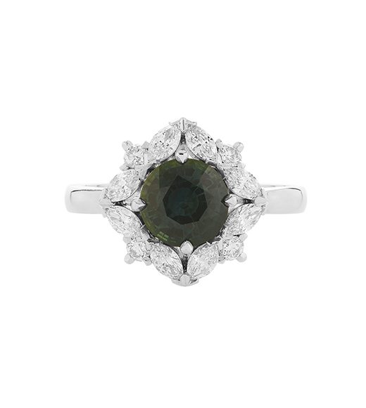Green Sapphire and Diamond Flower Cluster Top