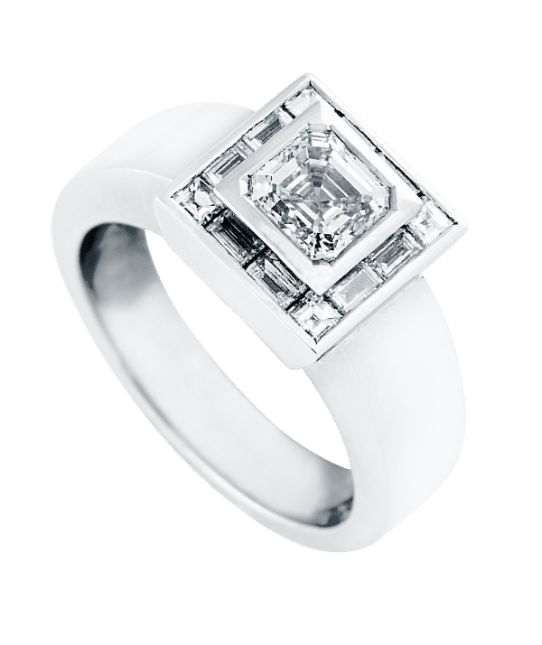 Art Deco Style Step Cut Cluster Ring