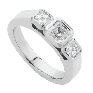 Assher diamonds three stone ring
