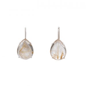 Pear Shaped Hook Drop Earrings - Rutile Quartz