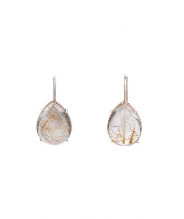 Pear Shaped Hook Drop Earrings - Rutile Quartz