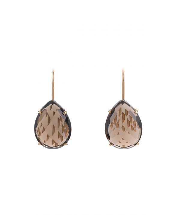 Pear Shaped Hook Drop Earrings - Smokey Quartz