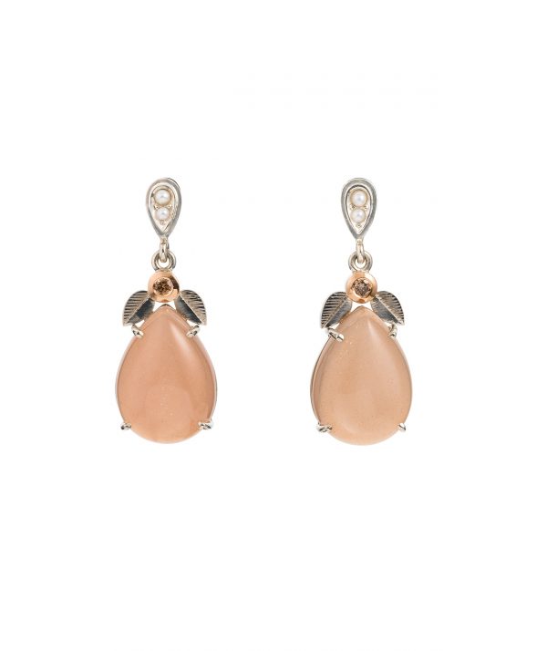 Moonstone Pear and Pearl Earrings