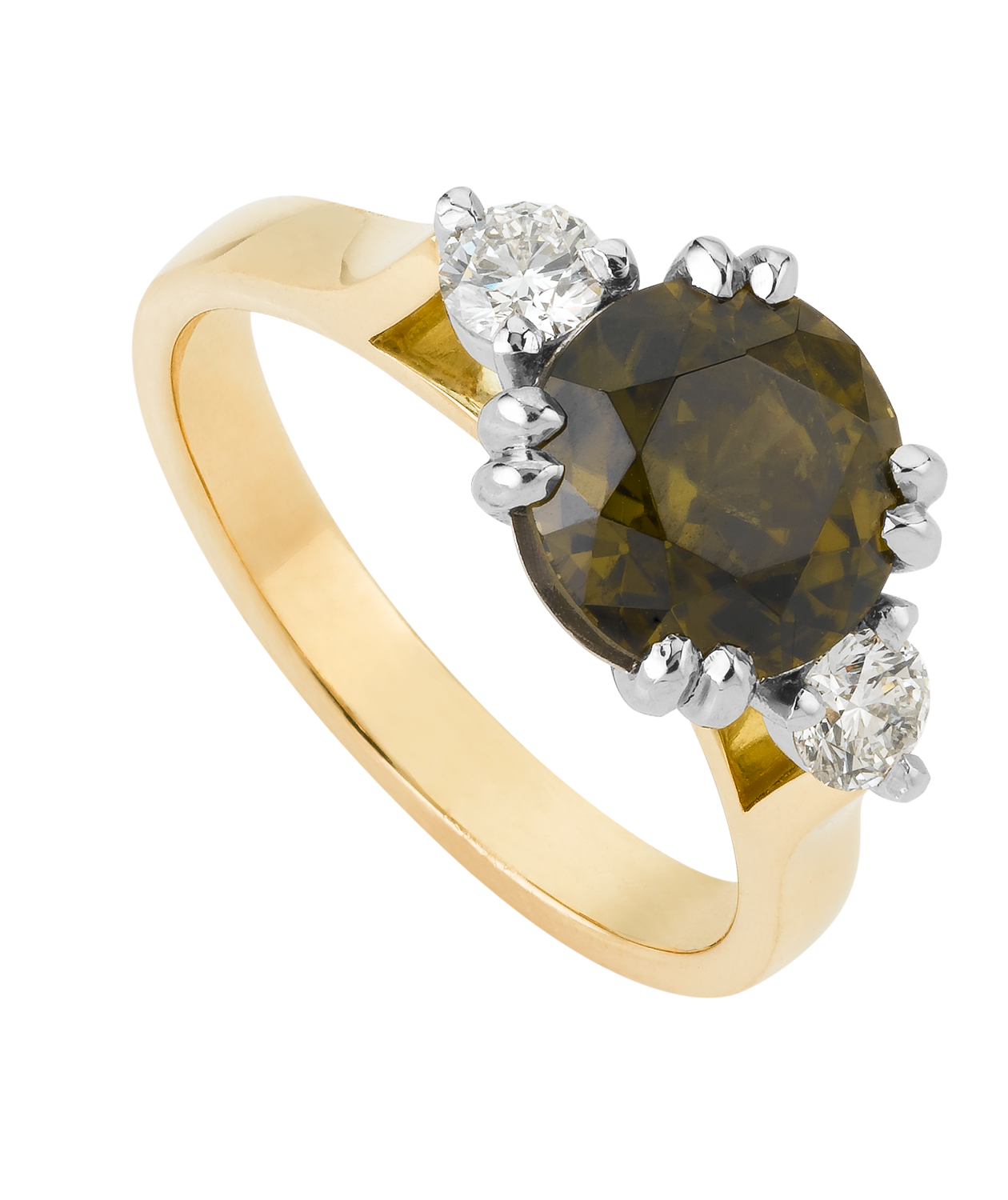 Olive Zircon three stone ring - Filigree Jewellery Christchurch, New Zealand
