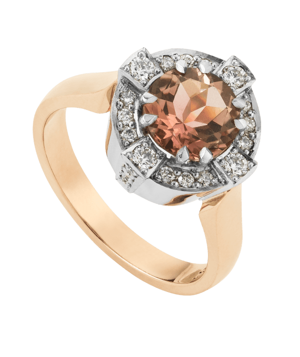Peach Tourmaline Deco Ring