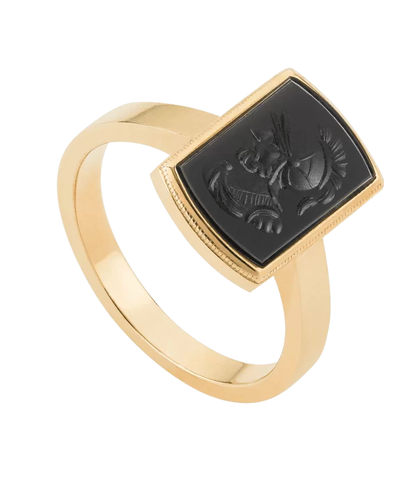 Antique Long Cushion Intaglio Ring in 9ct Yellow Gold.