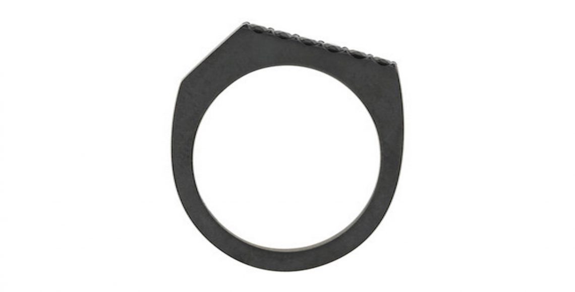 Shard, Oxidized Silver Round Black Diamond Set Ring Side