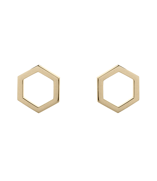 Shard, Solo Hexagonal 9ct Yellow Gold Studs