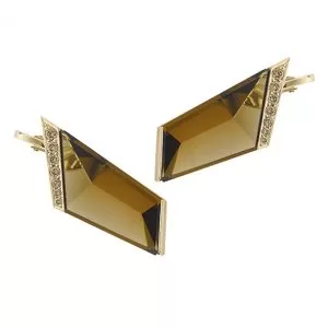 Shard, Smokey Quartz Geometric 9ct Yellow Gold Ear Cuffs Asymmetric