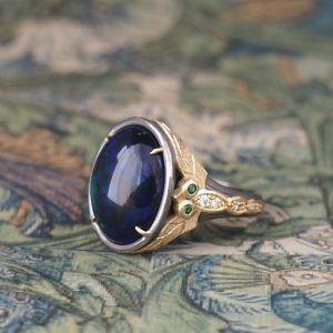 Meadowhawk - STG & 9ct YG Dragonfly Ring with 5.53ct Black Opal