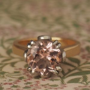 Hestia - 18RG & PLT 2.45ct Pink Brilliant Tourmaline Double Claw Set Solitaire Ring with .27ct TDW Petal Undersetting Detail Size N 3/4