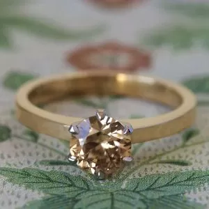 Themis - 9YG 1.45ct Champagne Brilliant Zircon 6 Claw PLT Set Solitaire Ring