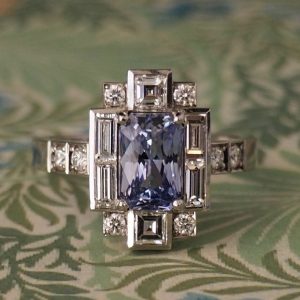 Dione - PLT 2.06ct Baby Blue Radiant Sapphire Cluster Ring with .95ct TDW D-F VS/Si Carre, Baguette & Round Diamonds