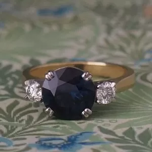 Lita - PLT & 18YG 3.55ct Green Round Sapphire Claw Set Three Stone Ring with .254ct F VS2 Round Brilliant Diamonds Size Q