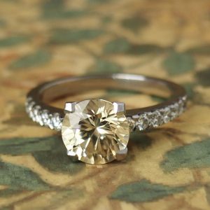 Persephone - PLT 3.04ct Yellow Round Zircon Multistone Ring with 0.39ct TDW Scollop Set in Band Size O