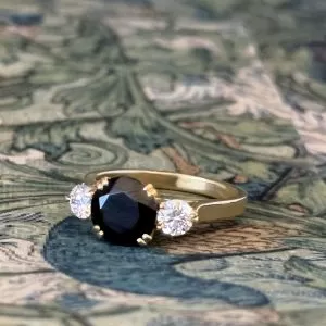 Sable - 18YG Black Round Spinel Three Stone Ring with .502ct TDW Lab Diamonds
