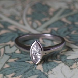 Iris - PLT .30ct D-F Si Marquise Diamond Rub Set Solitaire Ring Size L 1/2