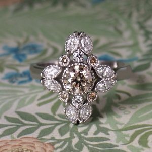 Orchid - PLT .58ct C2 Diamond Cluster Ring with 0.41ct TDW D-F VS Marquise & Round & .08ct TDW C2 Diamonds Size P