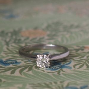 Dewdrop - PLT 1.04ct D VS1 with .05ct Diamond Grain Set Side Rail Solitaire Ring Size M