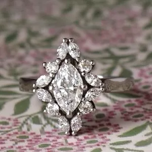 Lily Of The Valley - PLT .89ct D Si1 Marquise Cluster Ring with .55ct Marquise & Round Diamonds D-F VS/Si Size P