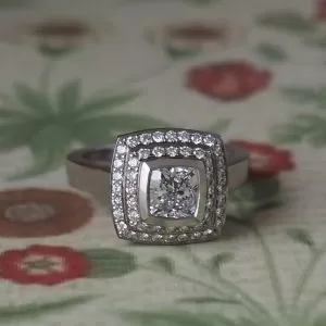 Camelia - PLT 1.02ct D SI1 Cushion Cut Cluster Ring with .52ct TDW D-F VS/SI Diamonds Size N