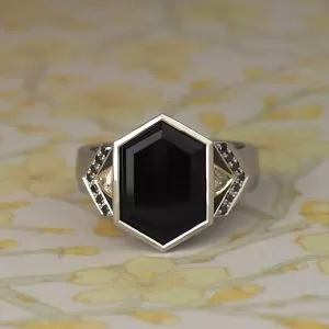 Nighthawk - PLT & 18ct YG 5.08ct Black Spinel Hexagonal Ring