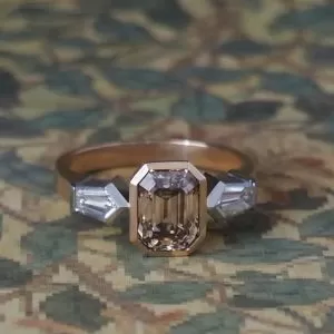 Vera - 18ct RG & PLT 2.06ct Diamond Champagne Emerald cut with 0.4ct D-F VS Kite sides Size P