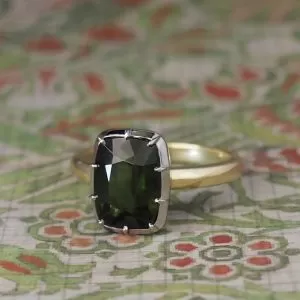 Georgiana - PLT & 14YG 5.03ct Green Cushion Zircon Solitaire Ring Size Q