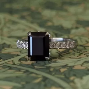 Vienna - 2.9ct Black Octagonal Spinel Multistone Ring with .22ct TDW D-F VS Diamonds Size O