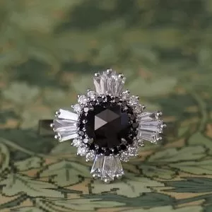 Zara - PLT 1ct Black Rose Cut Diamond Cluster Ring with .66ct TDW details Size O