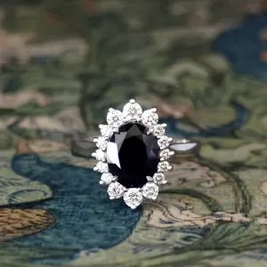 Alessandra - PLT 2.78ct Deep Blue Oval Sapphire Cluster Ring with .60ct TDW Diamonds Size O