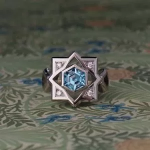 Casablanca - 18YG & PLT 2.40ct Persian Blue Zircon Multistone Ring with .10ct TDW D-F VS Diamonds Size Q