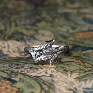 Mulberry - Ox STG .08ct Green Round Diamond Fine Leaf Detail Ring