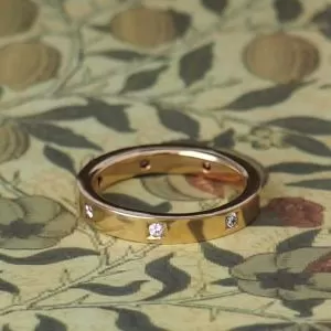 Anna - 18YG 3.5mm Wide Flat Profile Band with .175ct TDW Full Box Gypsy Settings Size O 1/4