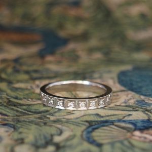Mina - PLT 3mm Mitred Box Grain Set band with .10ct TDW Diamonds and Fine Milgrain Detail Edges Size K