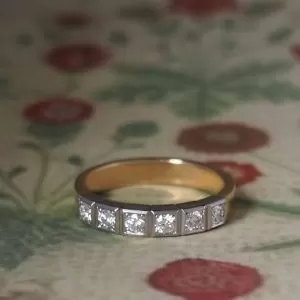 Harper - PLT  & 18YG .39ct TDW D-F VS Box Grain Set Diamond Band Size P 1/2